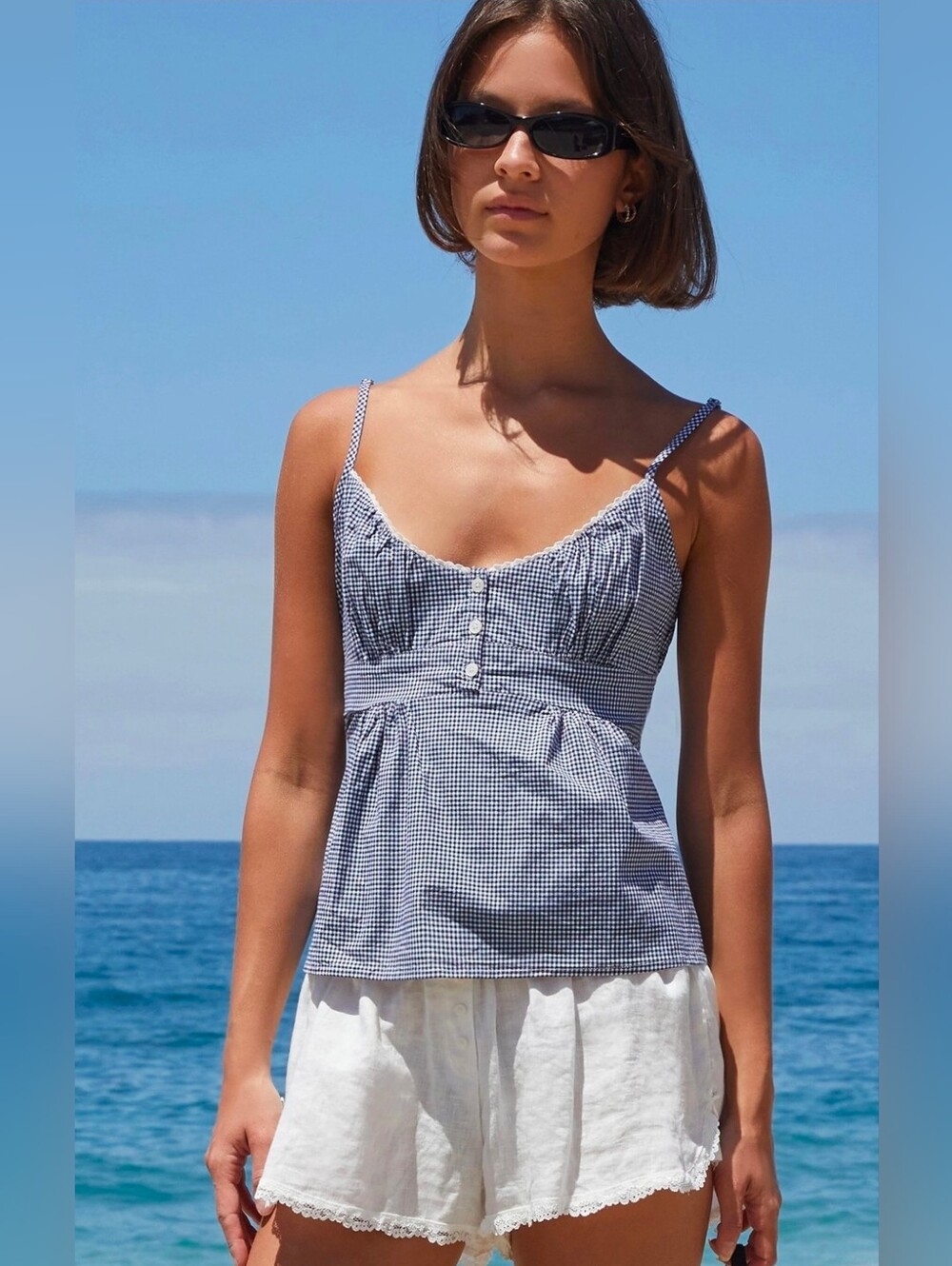 Brandy Melville Blue Gingham Spaghetti Strap Tank